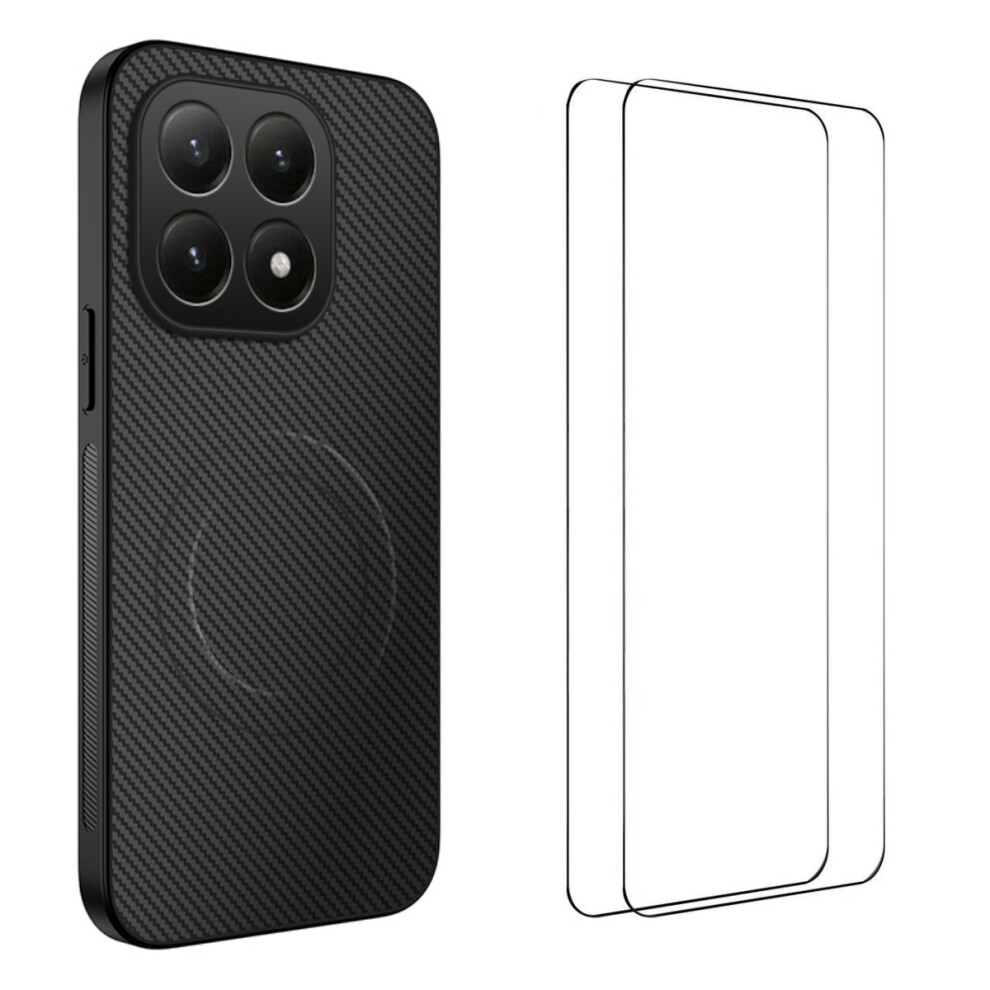 (Black) For Xiaomi 15T Magnetic Case Wanlonfeng Tq1 Series Carbon Fiber Texture Pc Tpu Phone Cover With 2Pcs Screen Films Black 6914288665131