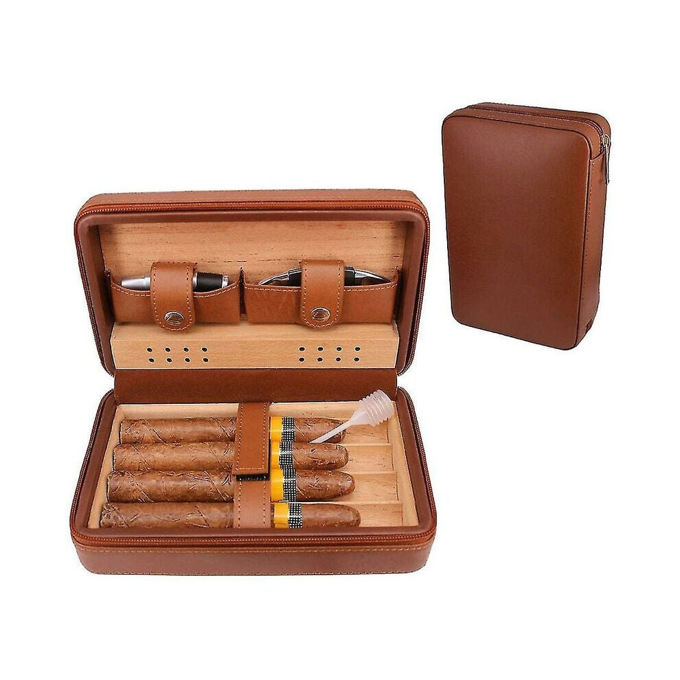 Cigar Humidors With Cedar Wood Lining, Leather Cigar Case With Built-In Humidifier And Hygrometer, Portable Travel Cigar Case For Optimal Humidity Pre 9486358045848