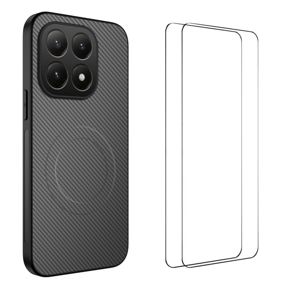(Grey) For Xiaomi 15T Magnetic Case Wanlonfeng Tq1 Series Carbon Fiber Texture Pc Tpu Phone Cover With 2Pcs Screen Films Grey 6914286742155