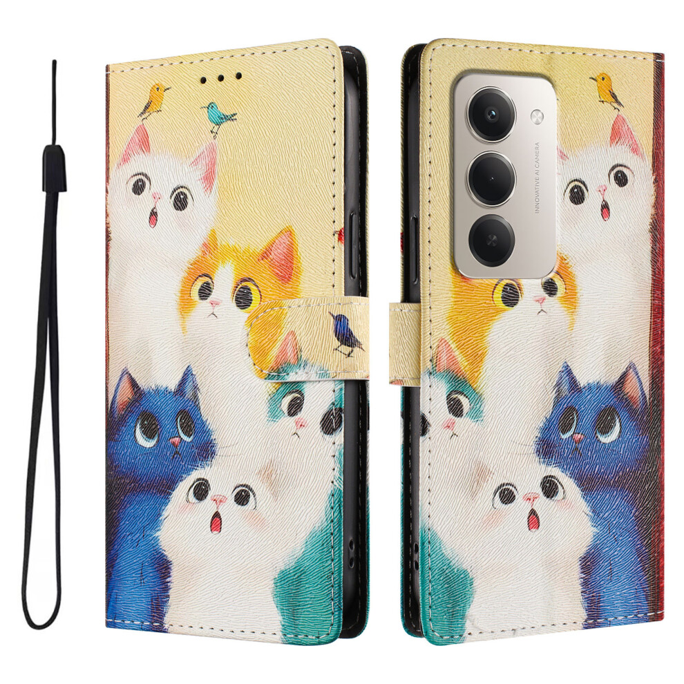 (Colorful Cats) For Xiaomi Redmi 15 5G (Global) (169Mm) / Xiaomi Redmi 15 4G (169Mm) Case Pattern Print Pu Leather Wallet Phone Cover With Wrist 6914282581482