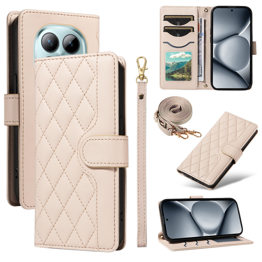 (Apricot) For Xiaomi Redmi Note 15 Pro+ 5G Wallet Case Rhombus Leather Phone Cover With Strap 6914285921391