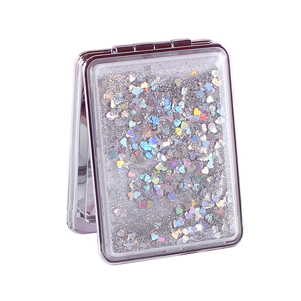 Chic Portable Makeup Mirror with Magnifying Cosmetic Mirror, Stainless Steel Frame Quicksand Design for Convenient Outings and Trips (Ideal Size)
