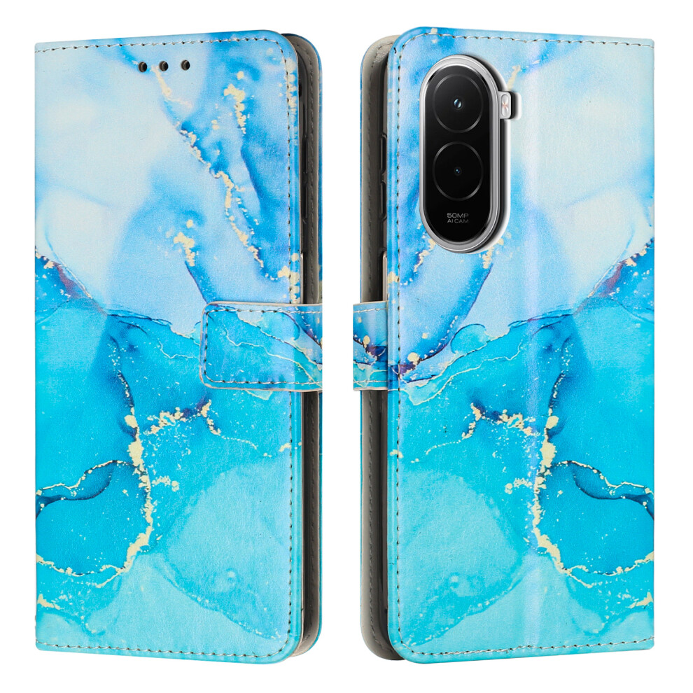 (Blue / Green) For Xiaomi Poco M7 4G (169Mm) Stand Case Marble Pattern Pu Leather Wallet Phone Cover Blue,Green 6914288852975