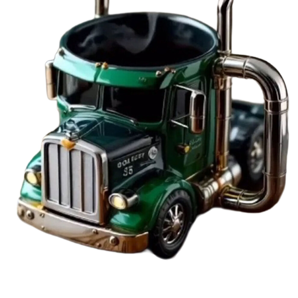 Unique Semi Trailer Truck Mug 12Oz Resin Water Cup For- Green 7704000550543