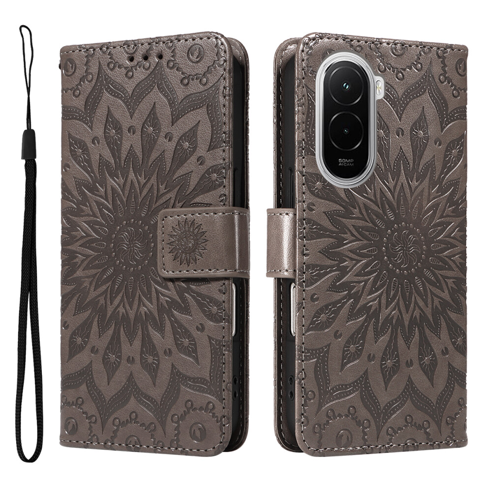 (Grey) For Xiaomi Poco M7 4G (169Mm) Leather Wallet Case Sunflower Imprinted Phone Cover Grey 6914284173272