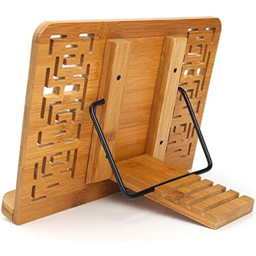 Versatile Bamboo Stand For Home Office, Multi-Function Support Bamboo Book Stand Foldable Structure Ideal For Books Tablets Picture Albums 1