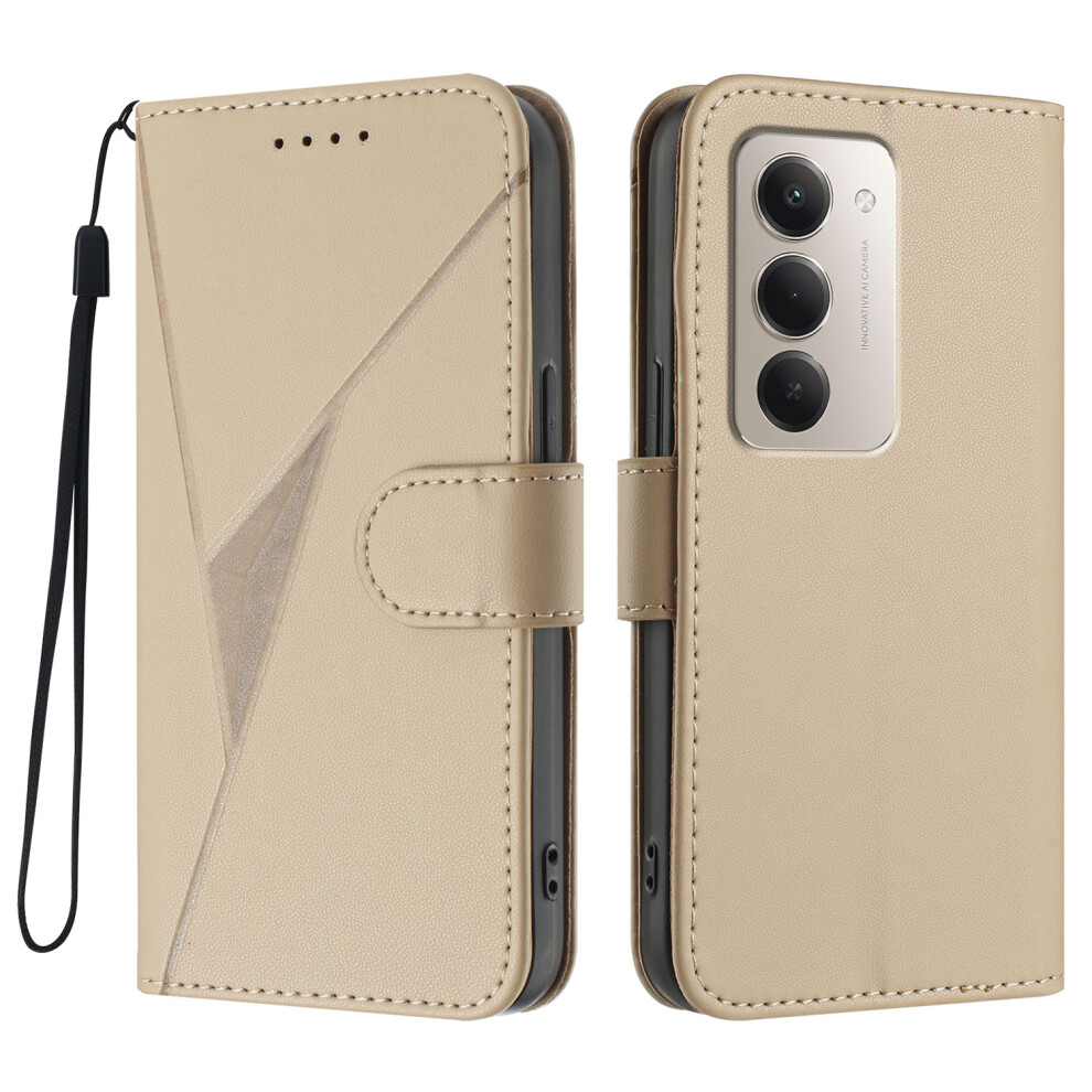 (Golden) For Xiaomi Redmi 15 4G (169Mm) Case Triangle Imprint Leather Phone Cover With Lanyard Golden 6914288527590