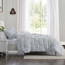 (Single, Silver) Imperial Rooms Pintuck Duvet Cover-3pc Microfiber Duvet Cover with Pillowcases