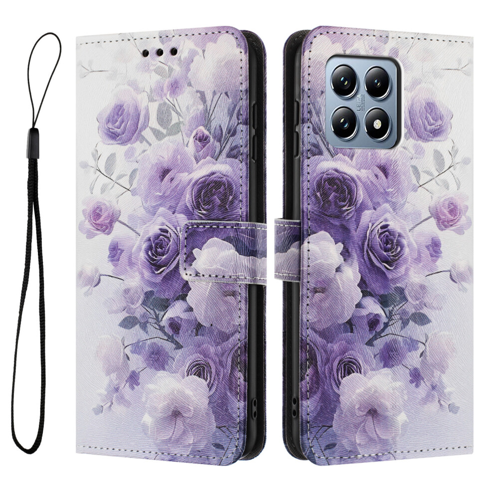 ( Rose) For Xiaomi 15T Wallet Case Pattern Printing Pu Leather Phone Cover With Lanyard Purple 6914286615497