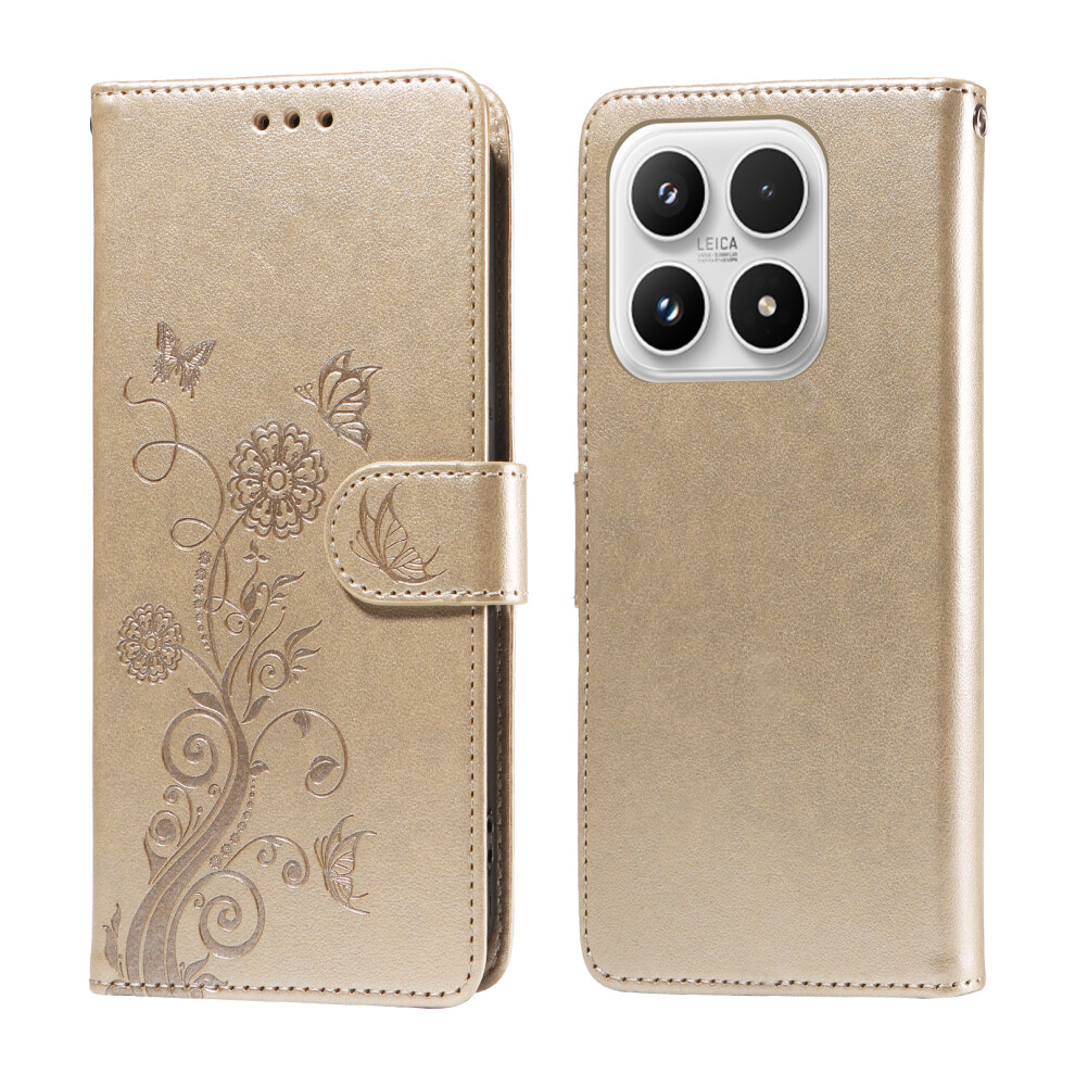 (Golden) For Xiaomi 17 Leather Case Butterfly Floral Imprint Wallet Stand Cover Golden 6914282459231