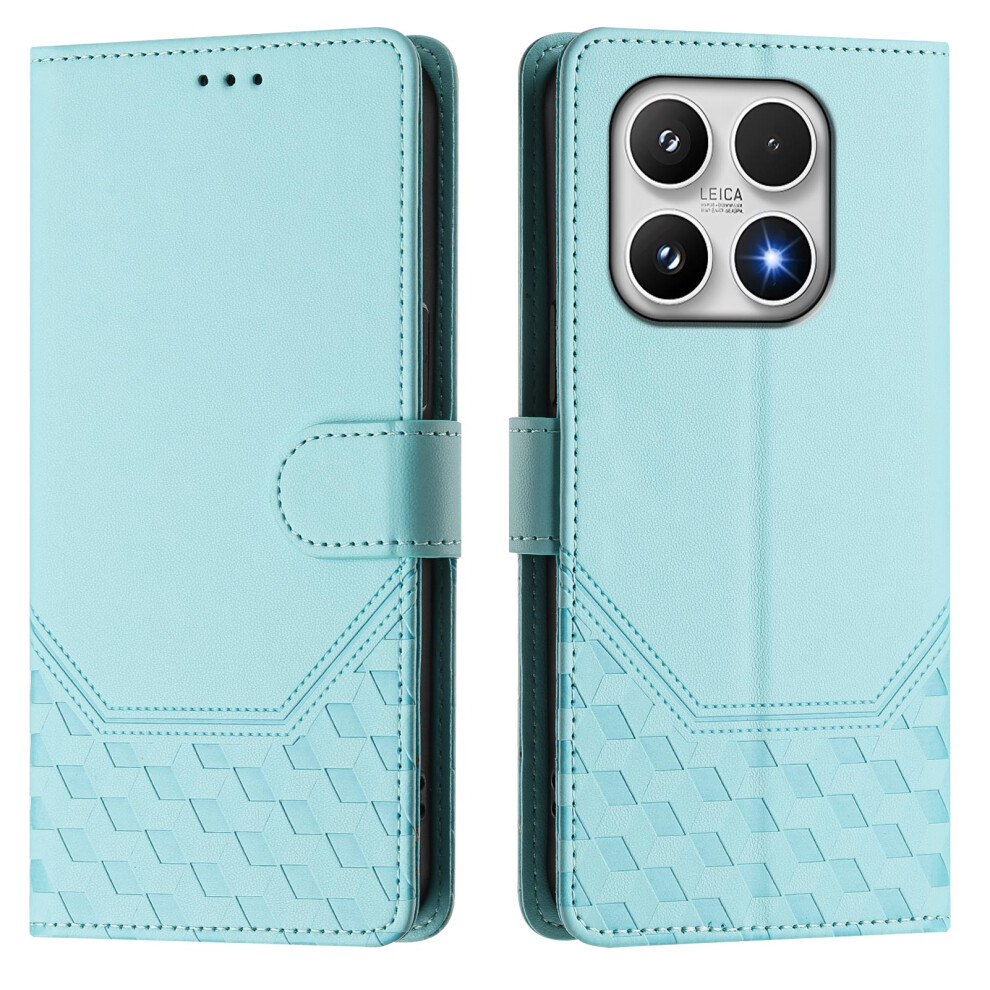 (Mint ) For Xiaomi 17 Case Imprinted Honeycomb Rfid Blocking Leather Phone Cover With Strap Green 6914282780892