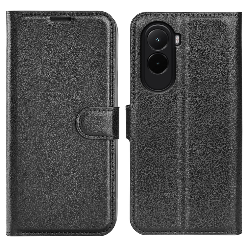 (Black) For Xiaomi Poco M7 4G (Eu) (171Mm) Case Litchi Texture Shockproof Leather Wallet Phone Cover Black 6914284233037