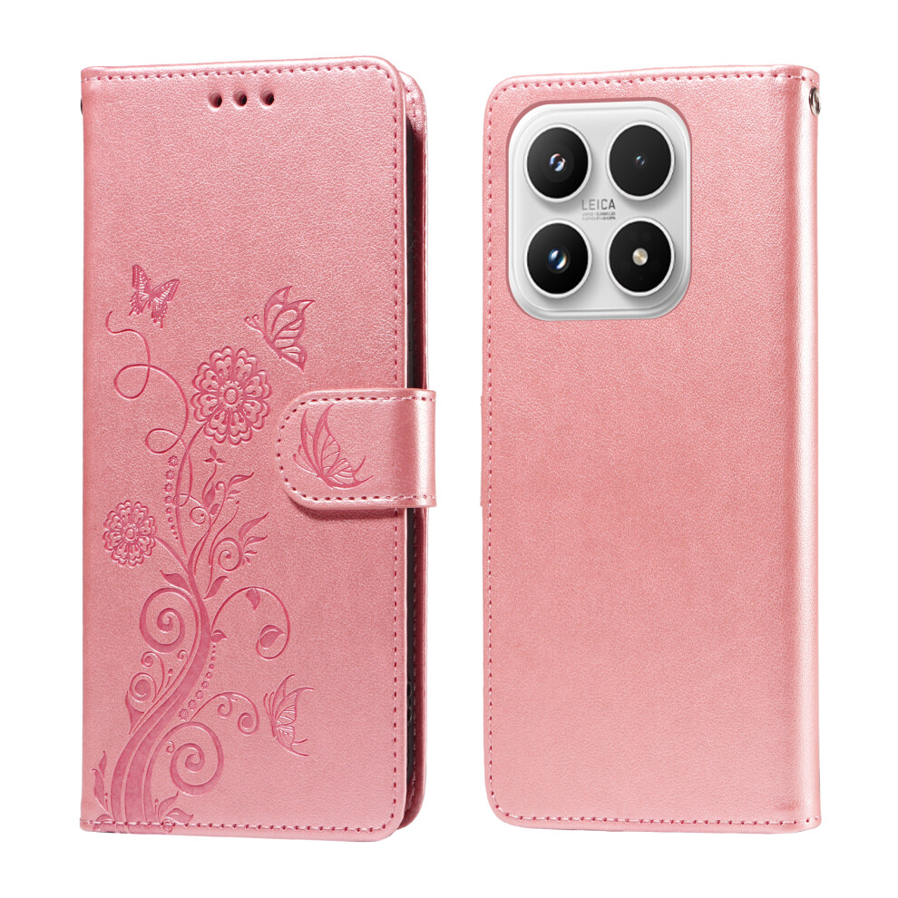 (Pink) For Xiaomi 17 Leather Case Butterfly Floral Imprint Wallet Stand Cover Pink 6914285814488