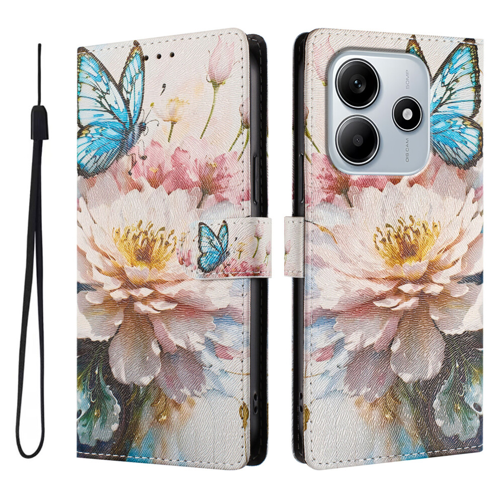(Butterfly / Flower) For Xiaomi Redmi Note 14 4G (164.84Mm) Case Pattern Print Pu Leather Wallet Phone Cover With Wrist Strap 6914289610147