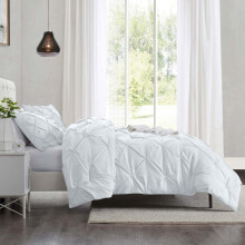 (Single, White) Imperial Rooms Pintuck Duvet Cover-3pc Microfiber Duvet Cover with Pillowcases