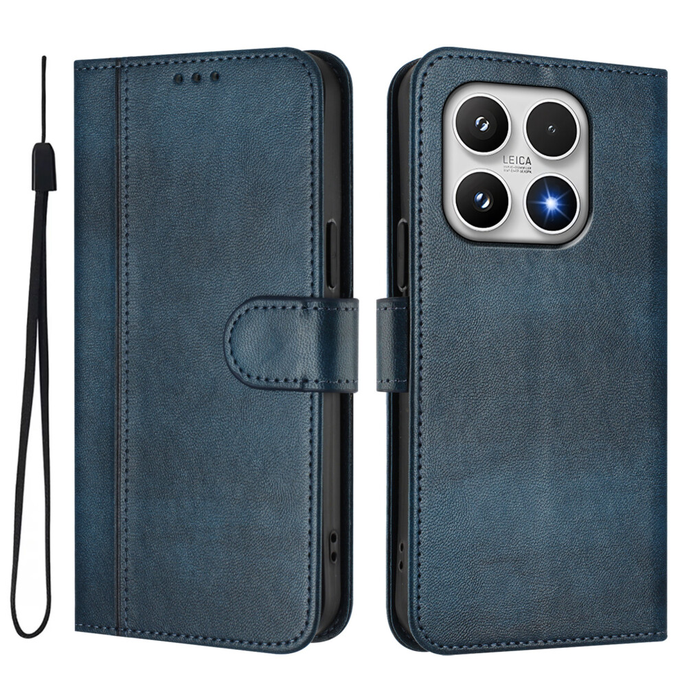 (Blue) For Xiaomi 17 Cases Wallet Stand Retro Texture Leather Phone Cover With Lanyard Blue 6914282703433
