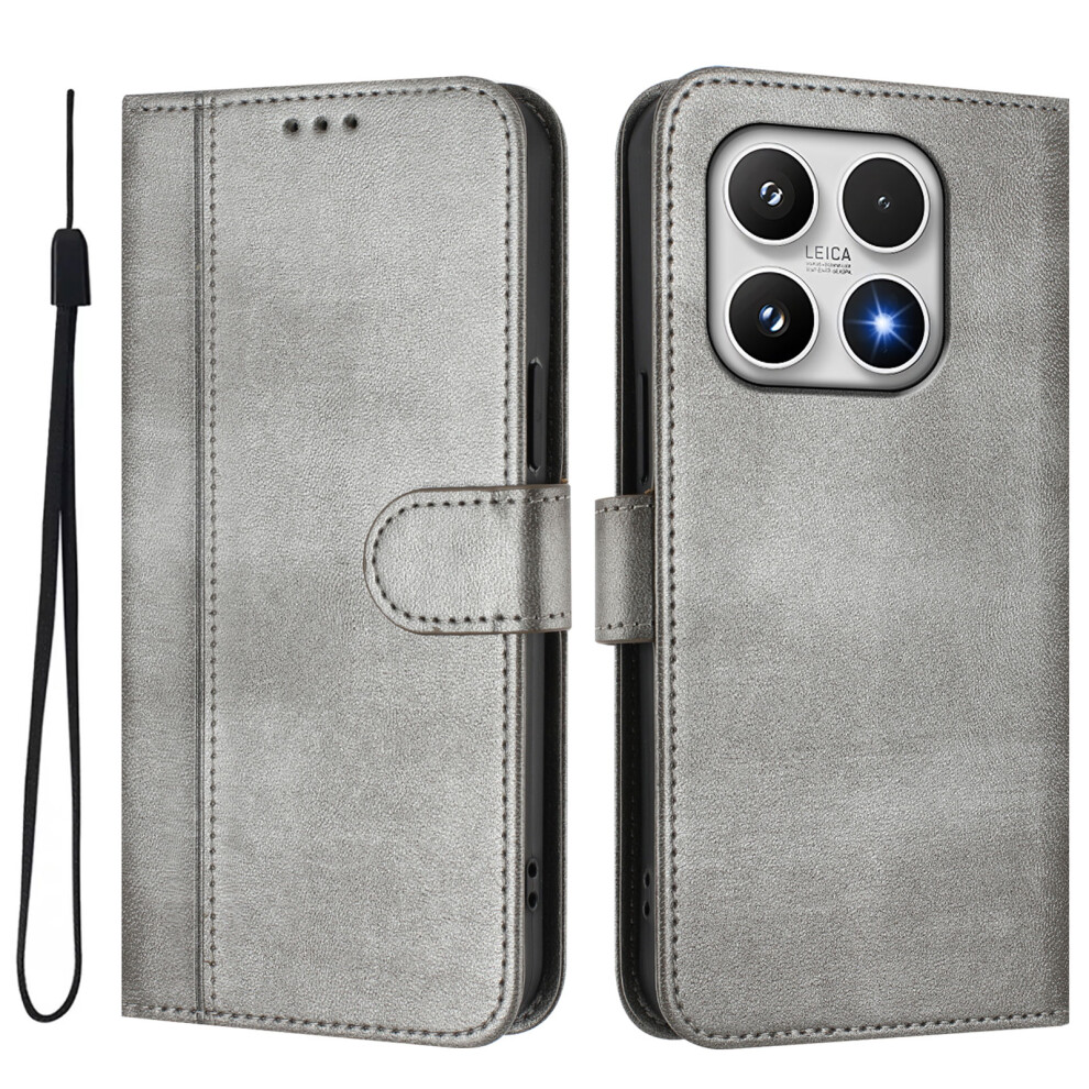 (Grey) For Xiaomi 17 Cases Wallet Stand Retro Texture Leather Phone Cover With Lanyard Grey 6914289122442