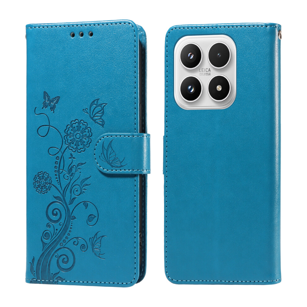 (Blue) For Xiaomi 17 Leather Case Butterfly Floral Imprint Wallet Stand Cover Blue 6914285293443