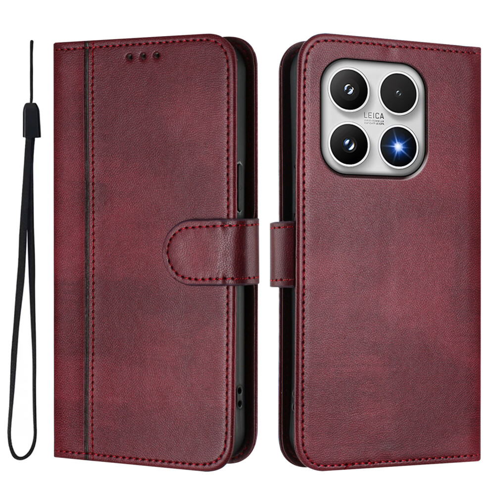 (Wine ) For Xiaomi 17 Cases Wallet Stand Retro Texture Leather Phone Cover With Lanyard Red 6914289389715