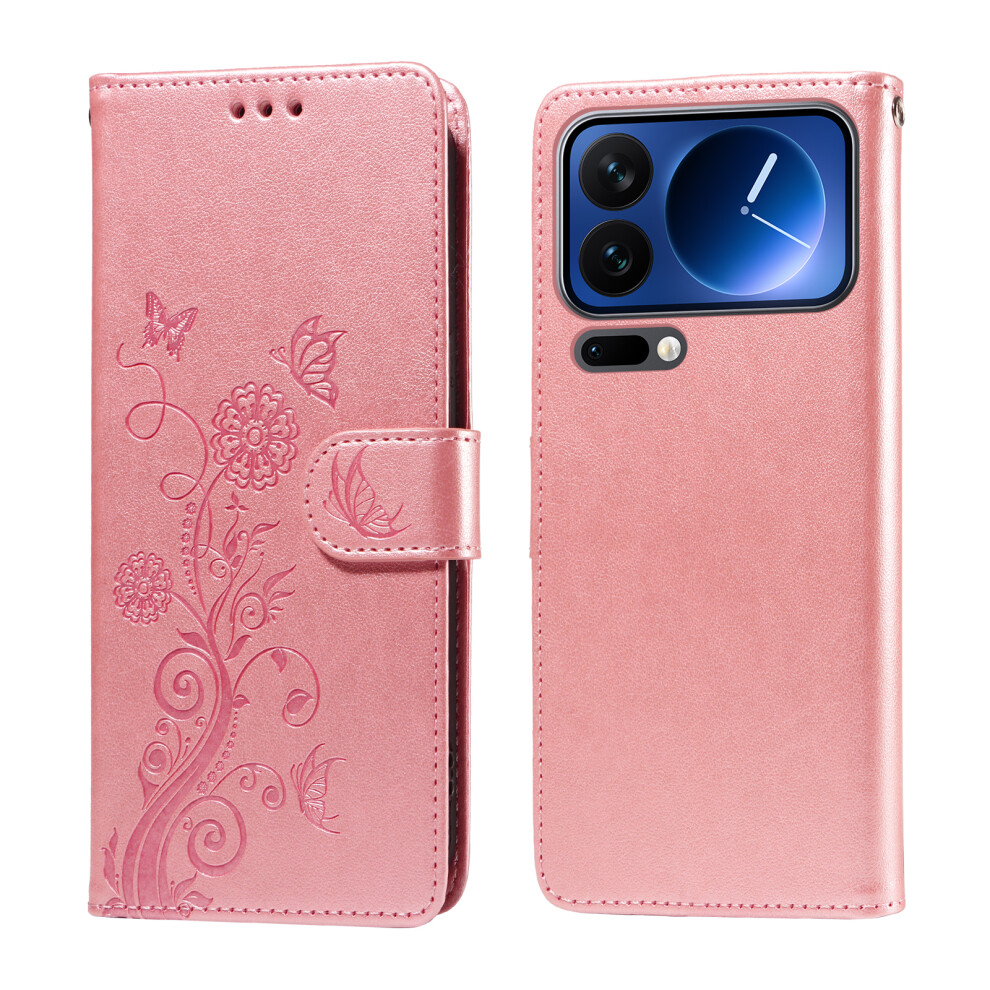 (Pink) For Xiaomi 17 Pro Leather Case Butterfly Floral Imprint Wallet Stand Cover Pink 6914281251843