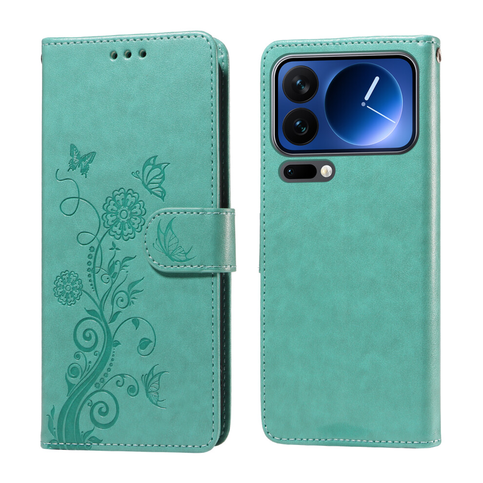 (Green) For Xiaomi 17 Pro Leather Case Butterfly Floral Imprint Wallet Stand Cover Green 6914280485706