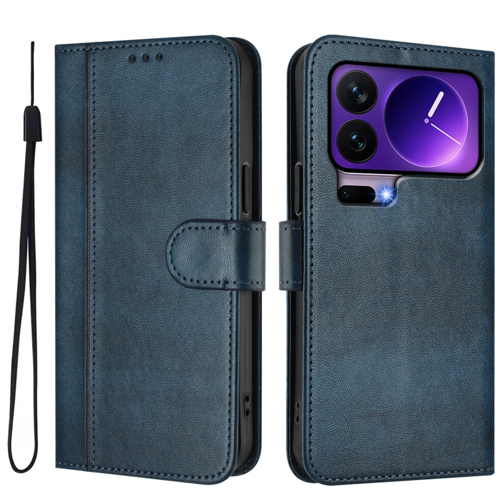 (Blue) For Xiaomi 17 Pro Cases Wallet Stand Retro Texture Leather Phone Cover With Lanyard Blue 6914286400475