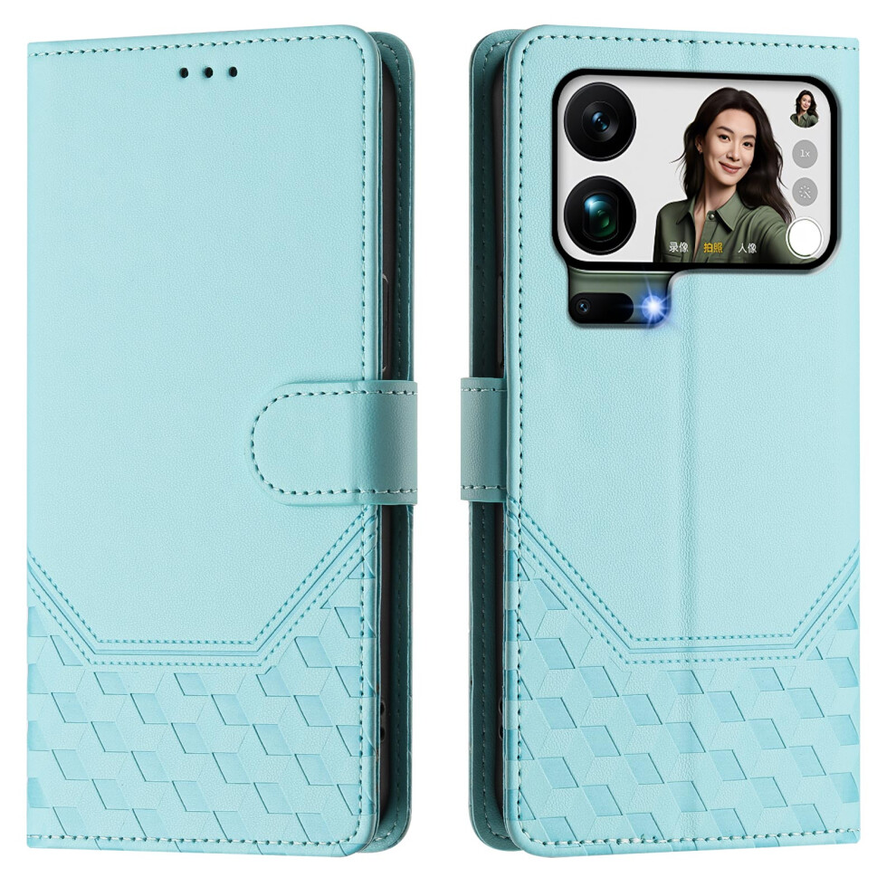 (Mint ) For Xiaomi 17 Pro Max Case Imprinted Honeycomb Rfid Blocking Leather Phone Cover With Strap Green 6914288332866