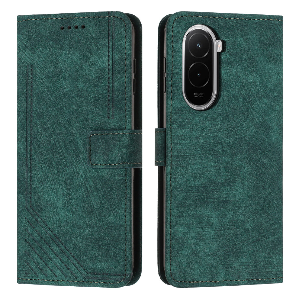 (Green) For Xiaomi Poco M7 4G (169Mm) Stand Case Imprinted Lines Leather Phone Cover Green 6914287372085