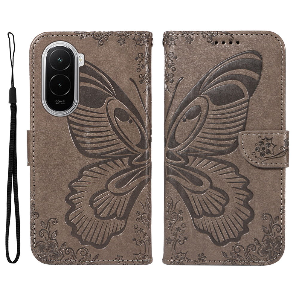(Grey) For Xiaomi Poco M7 4G (169Mm) Case Butterfly Pattern Pu Leather Folio Flip Phone Cover Grey 6914286120410