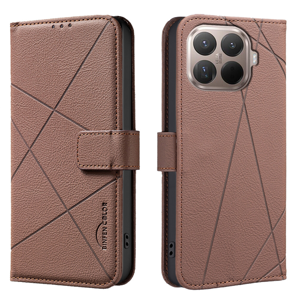(Brown) For Xiaomi 15T Pro Case Binfen Color Bf35 Geometry Imprinted Leather Phone Cover Rfid Blocking Wallet Stand Brown 6914285516344