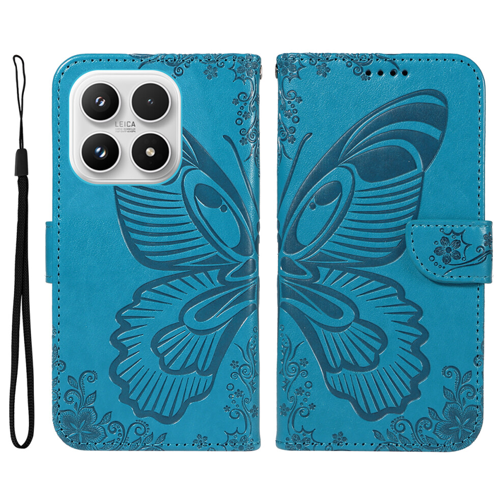 (Blue) For Xiaomi 17 Case Butterfly Pattern Pu Leather Folio Flip Phone Cover Blue 6914281646588