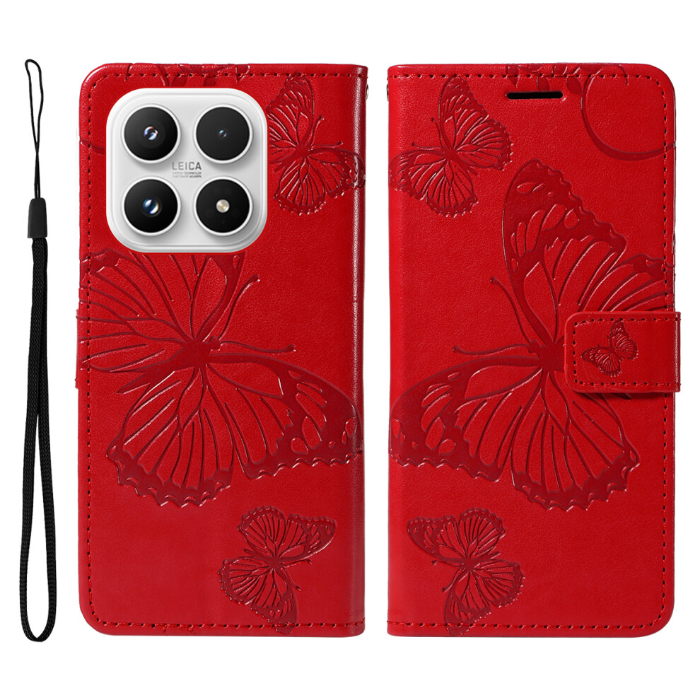 (Red) For Xiaomi 17 Wallet Case Floral Butterfly Imprinted Leather Phone Cover Stand Red 6914280203904