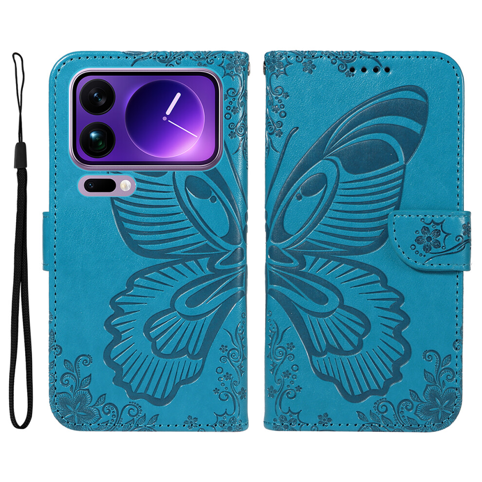 (Blue) For Xiaomi 17 Pro Max Case Butterfly Pattern Pu Leather Folio Flip Phone Cover Blue 6914289041583