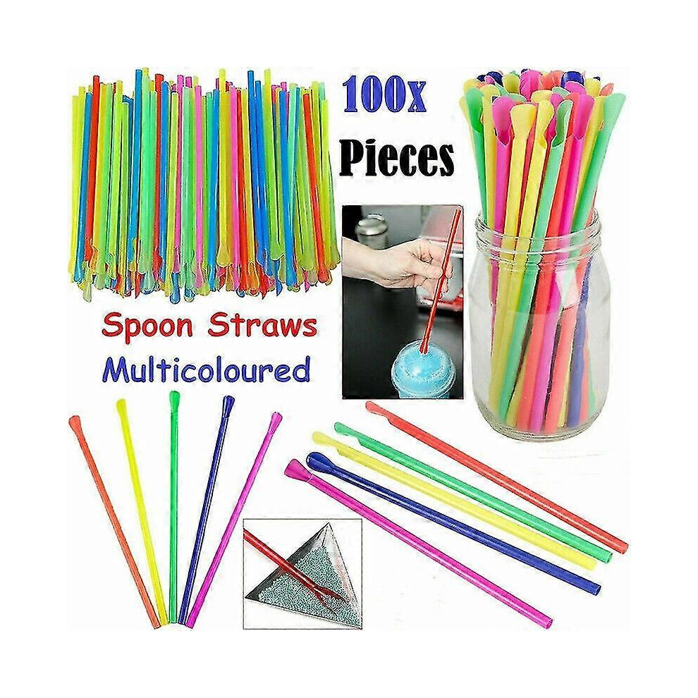 Kikidex (As Show, One Size) 100Pcs Spoon Straw Plastic Milkshake Smoothie Drink Cocktail Slush Puppie Party