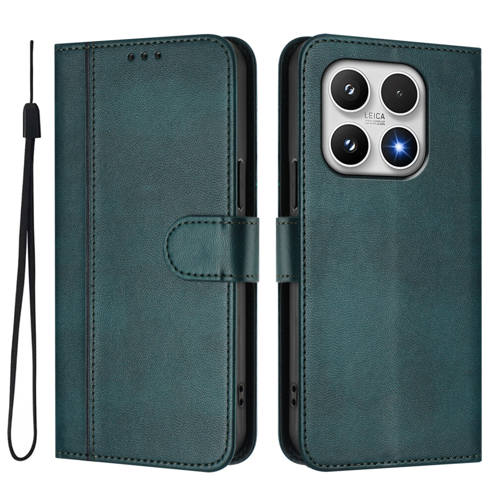 (Dark ) For Xiaomi 17 Cases Wallet Stand Retro Texture Leather Phone Cover With Lanyard Green 6914280541020