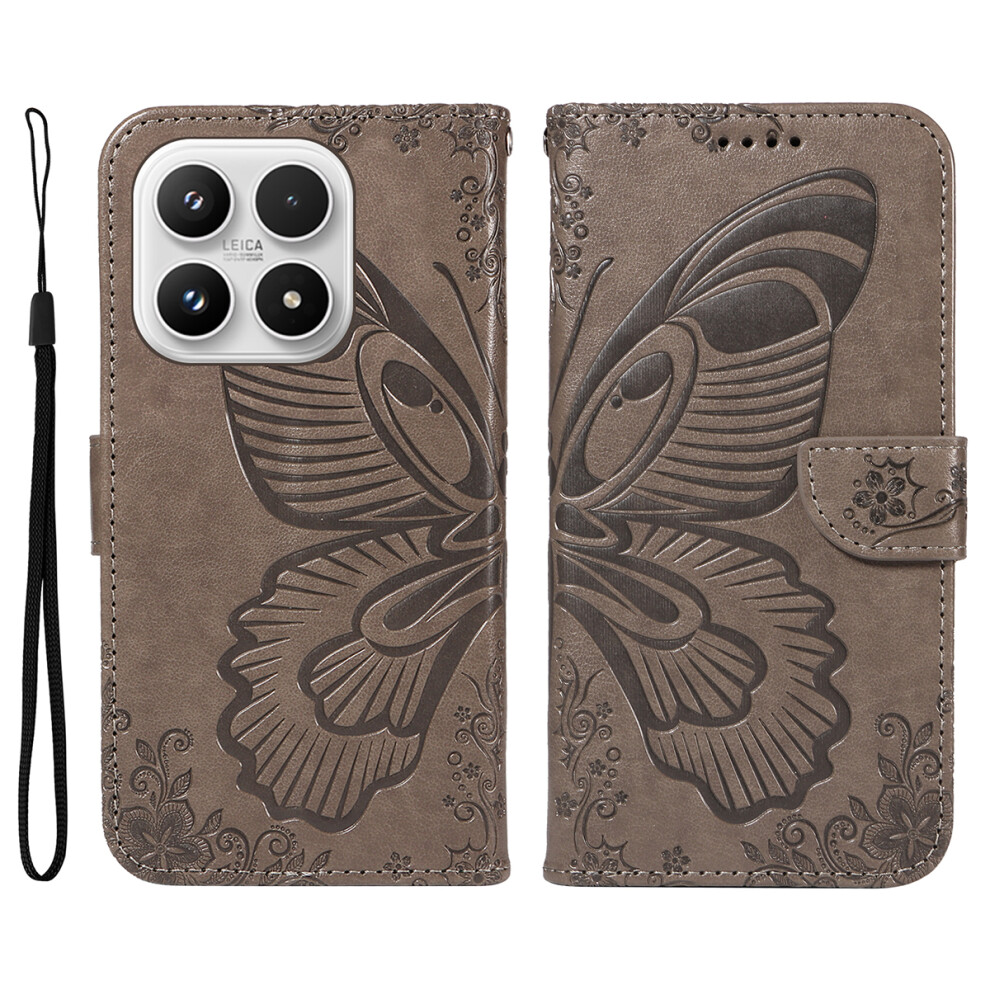(Grey) For Xiaomi 17 Case Butterfly Pattern Pu Leather Folio Flip Phone Cover Grey 6914281620717