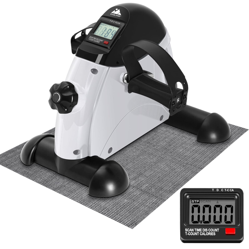 Evoland Under Desk Bike Pedal Exerciser Leg Pedal Machine With Handle Lcd Display, Sit Down Exercise Equipment For Home And Office Fitness Training,