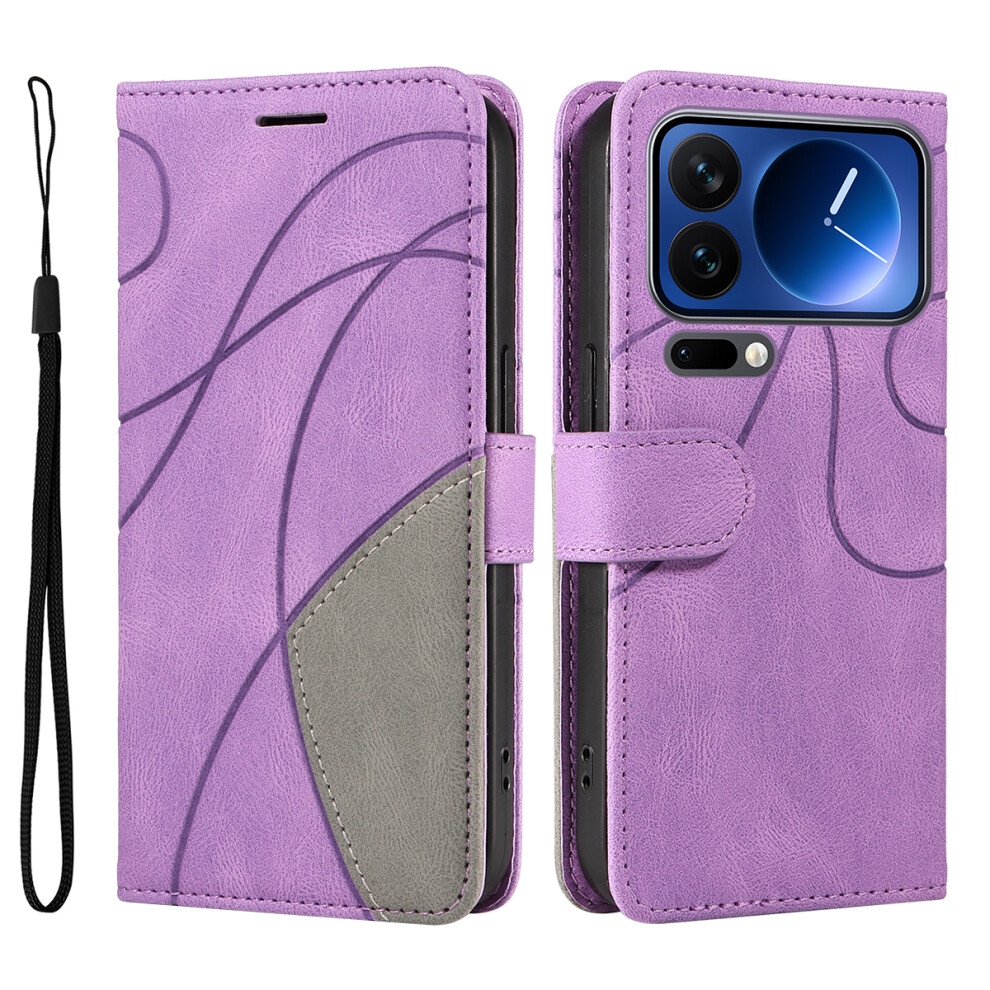 (Purple) For Xiaomi 17 Pro Leather Phone Case Stand Wallet With Bi-Colour Splicing Design Purple 6914287175679