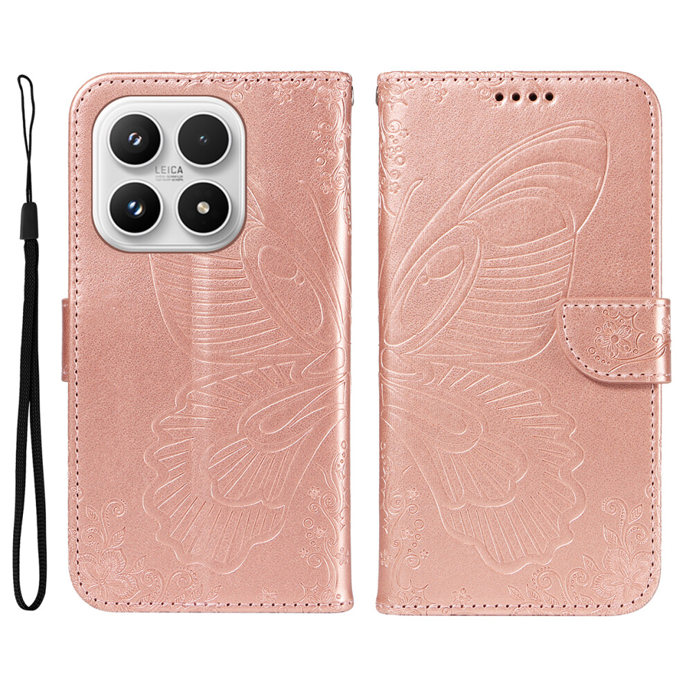 (Rose ) For Xiaomi 17 Case Butterfly Pattern Pu Leather Folio Flip Phone Cover Gold 6914289553338