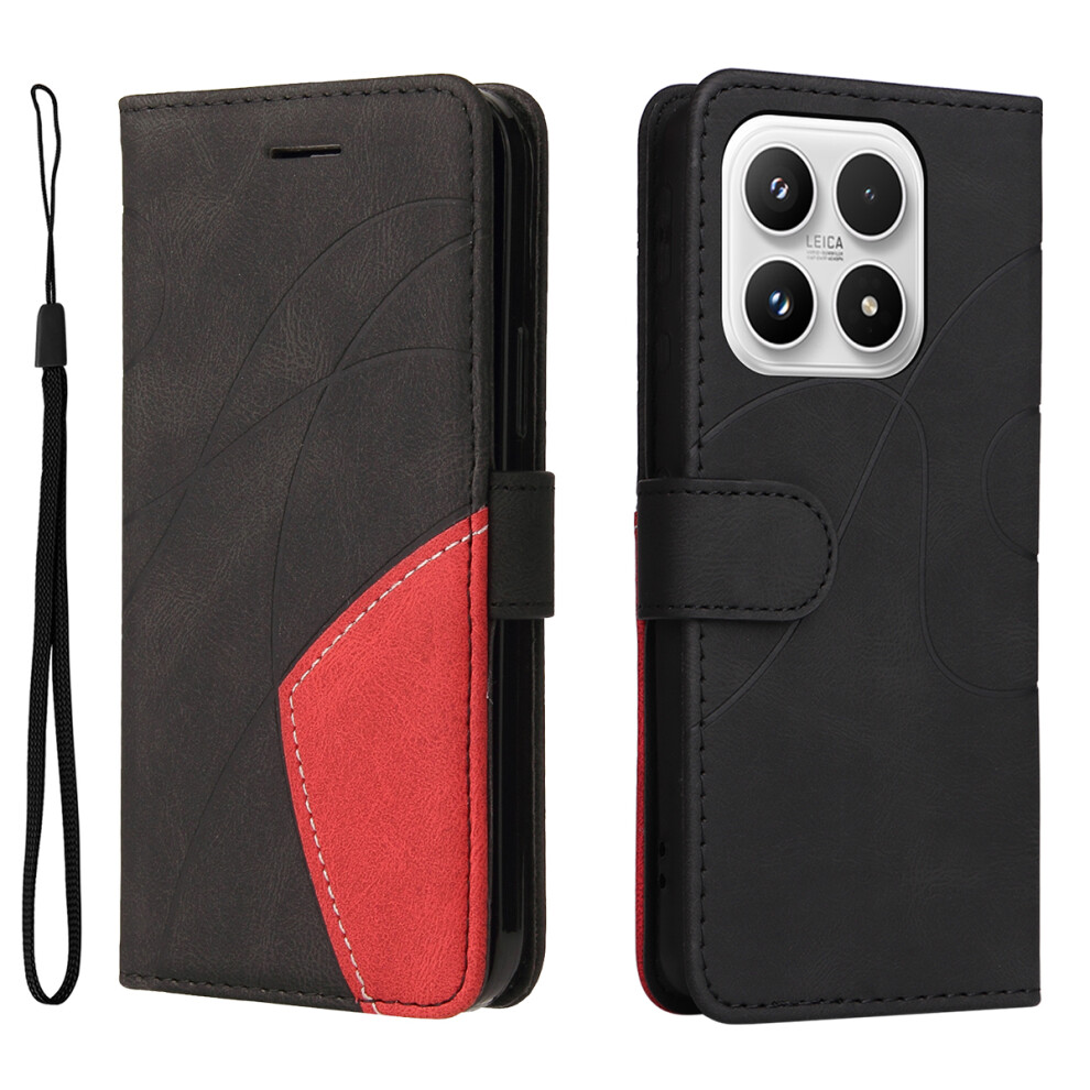 (Black) For Xiaomi 17 Leather Phone Case Stand Wallet With Bi-Colour Splicing Design Black 6914283101016