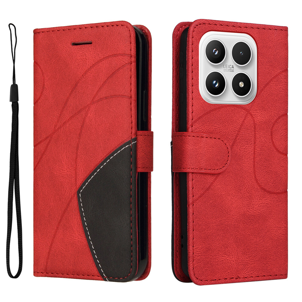 (Red) For Xiaomi 17 Leather Phone Case Stand Wallet With Bi-Colour Splicing Design Red 6914283017126