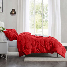 (Double, Red) Imperial Rooms Pintuck Duvet Cover-3pc Microfiber Duvet Cover with Pillowcases