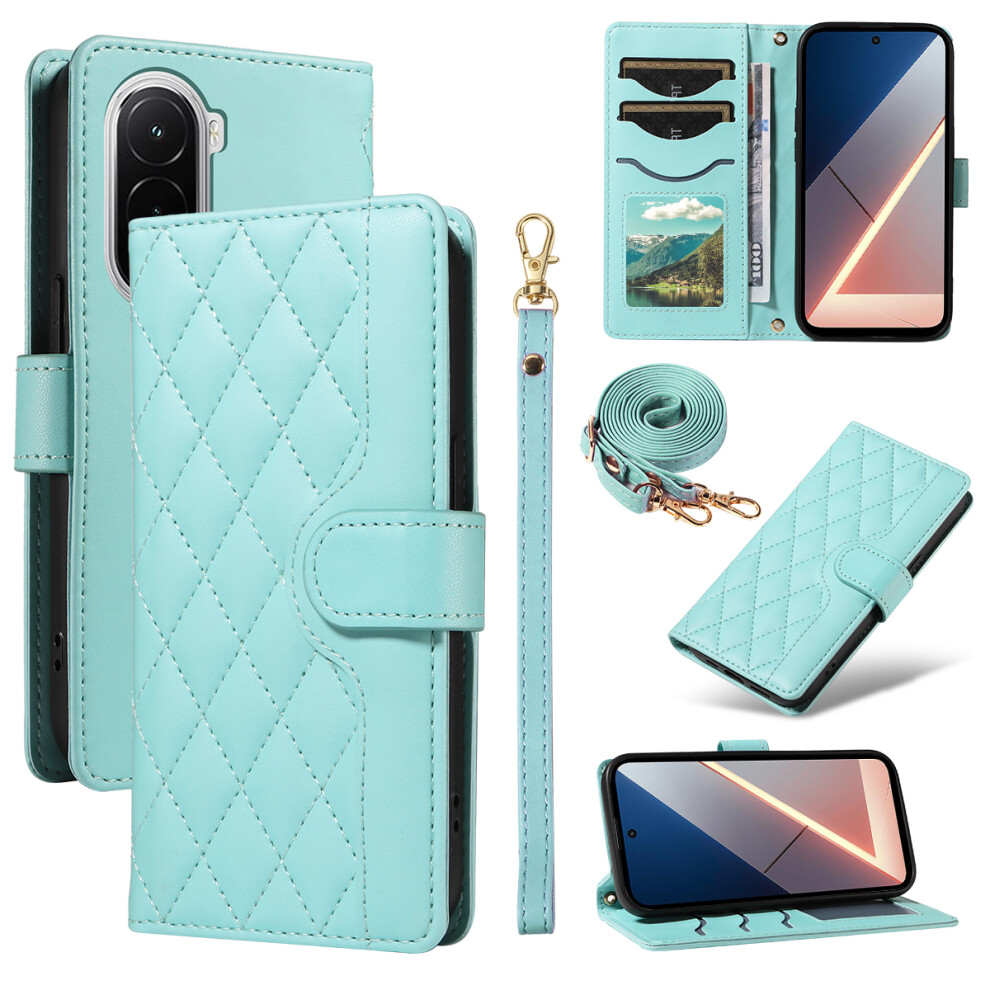 (Green) For Xiaomi Poco M7 4G (169Mm) Wallet Case Rhombus Leather Phone Cover With Strap Green 6914284029500