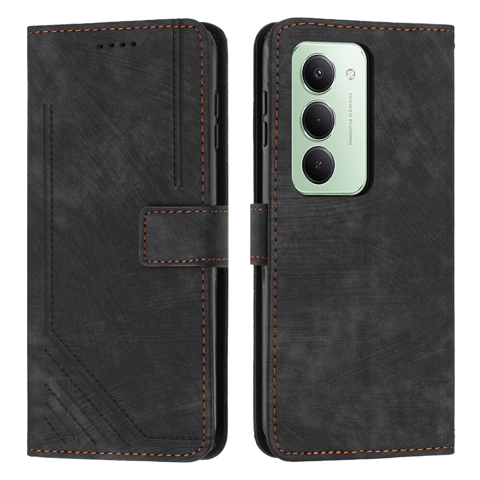 (Black) For Xiaomi Redmi 15 4G (169Mm) Stand Case Imprinted Lines Leather Phone Cover Black 6914288250450