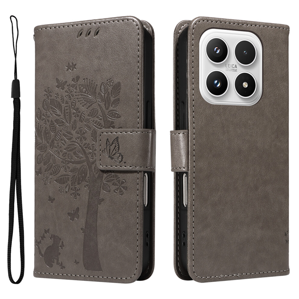 (Grey) For Xiaomi 17 Phone Case With Stand Cat Tree Pattern Leather Wallet Mobile Cover Grey 6914287140264