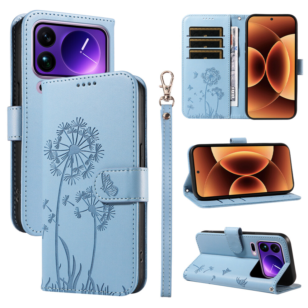 (Sky ) For Xiaomi 17 Pro Max Leather Wallet Case With Strap Dandelion Imprint Phone Stand Cover Blue 6914282945772