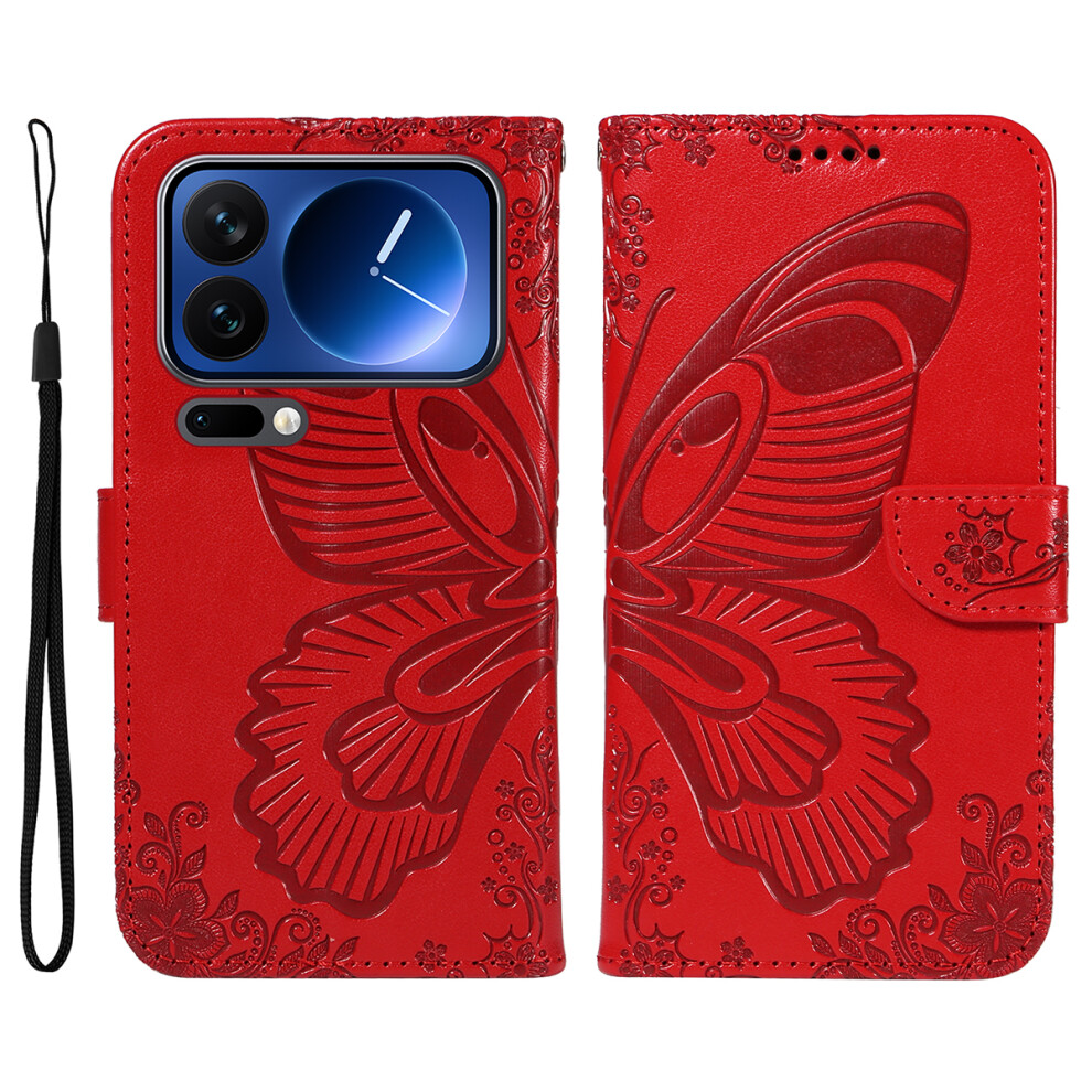 (Red) For Xiaomi 17 Pro Case Butterfly Pattern Pu Leather Folio Flip Phone Cover Red 6914282705581