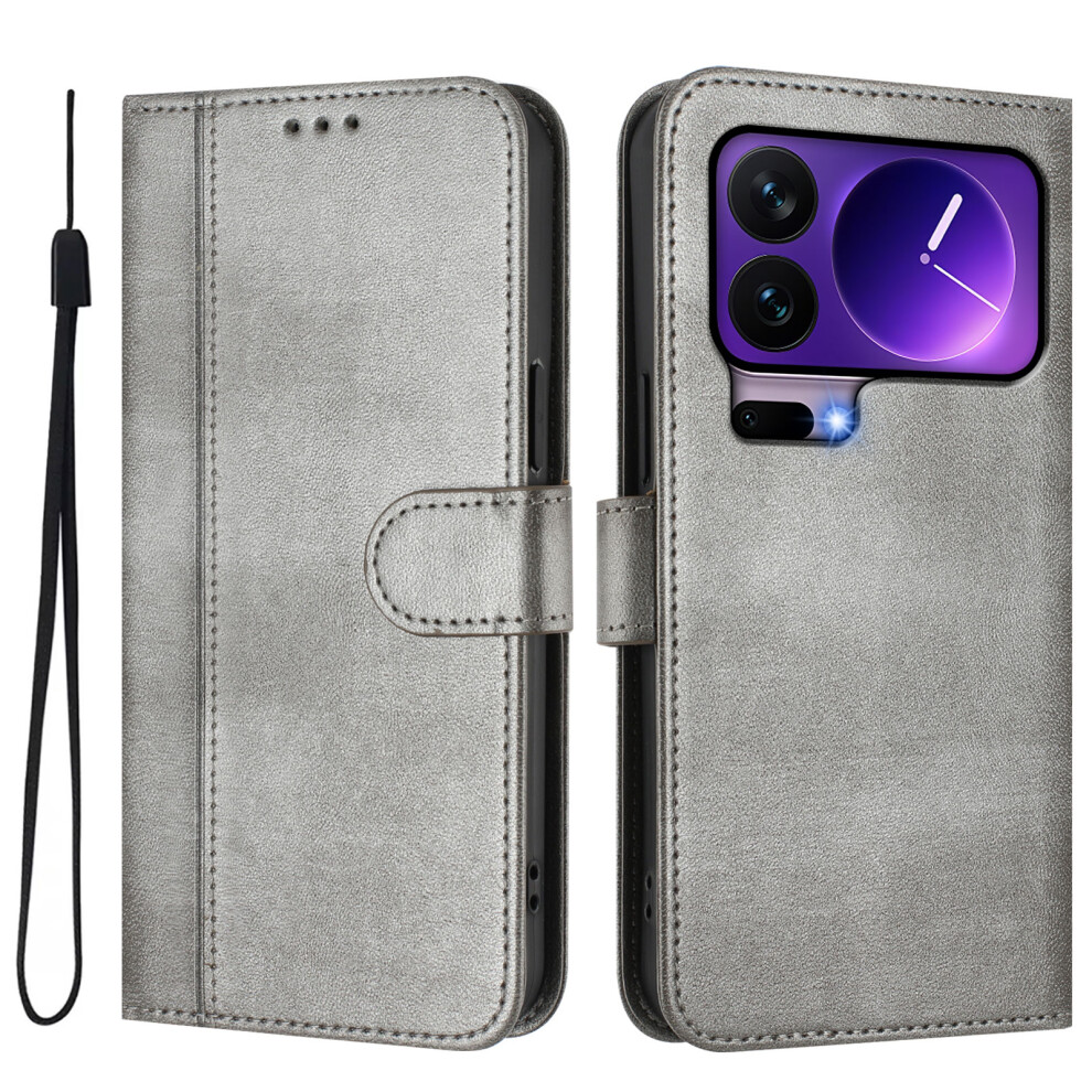(Grey) For Xiaomi 17 Pro Cases Wallet Stand Retro Texture Leather Phone Cover With Lanyard Grey 6914288273619