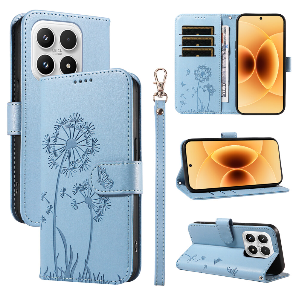 (Sky ) For Xiaomi 17 Leather Wallet Case With Strap Dandelion Imprint Phone Stand Cover Blue 6914280890555
