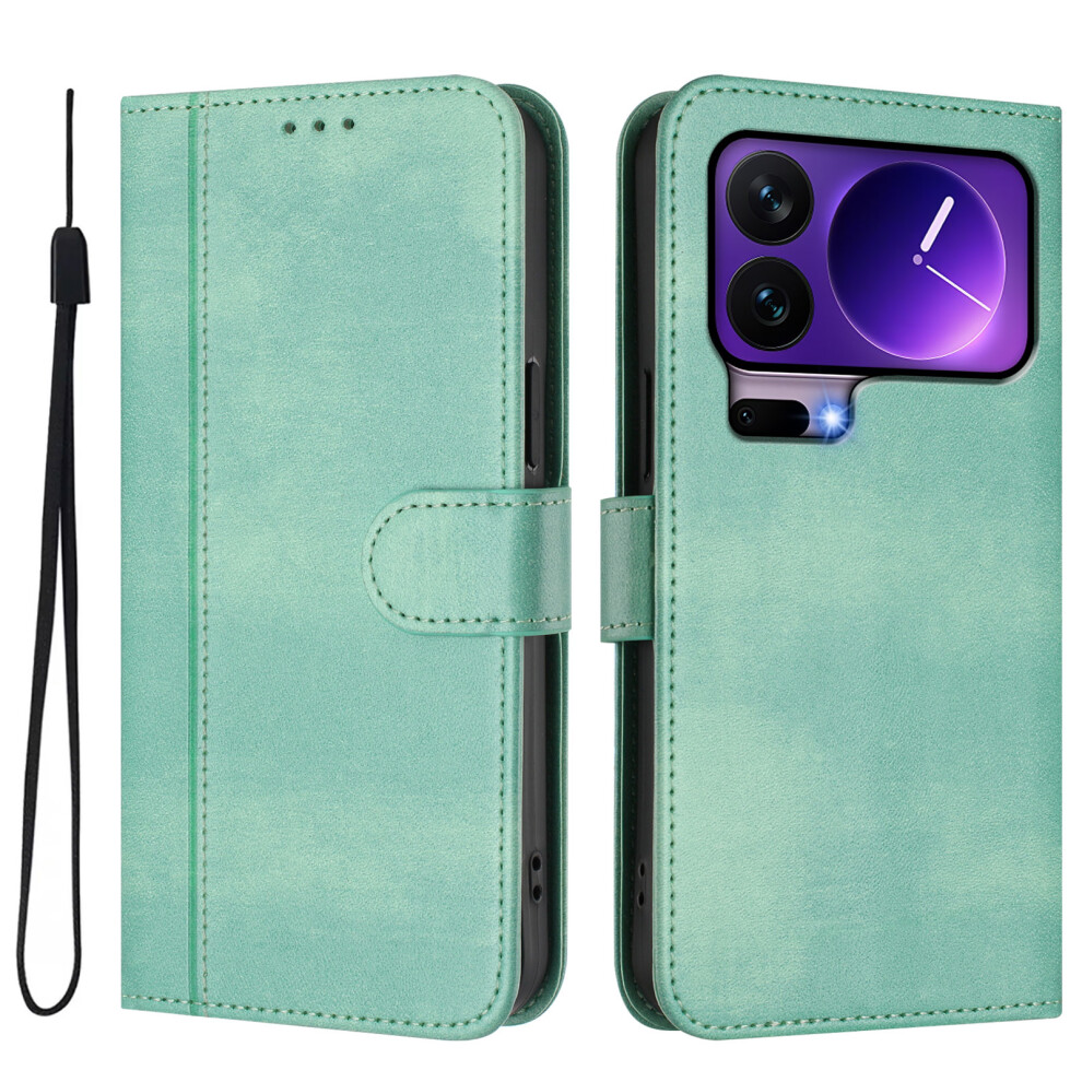 (Mint ) For Xiaomi 17 Pro Cases Wallet Stand Retro Texture Leather Phone Cover With Lanyard Green 6914284600341